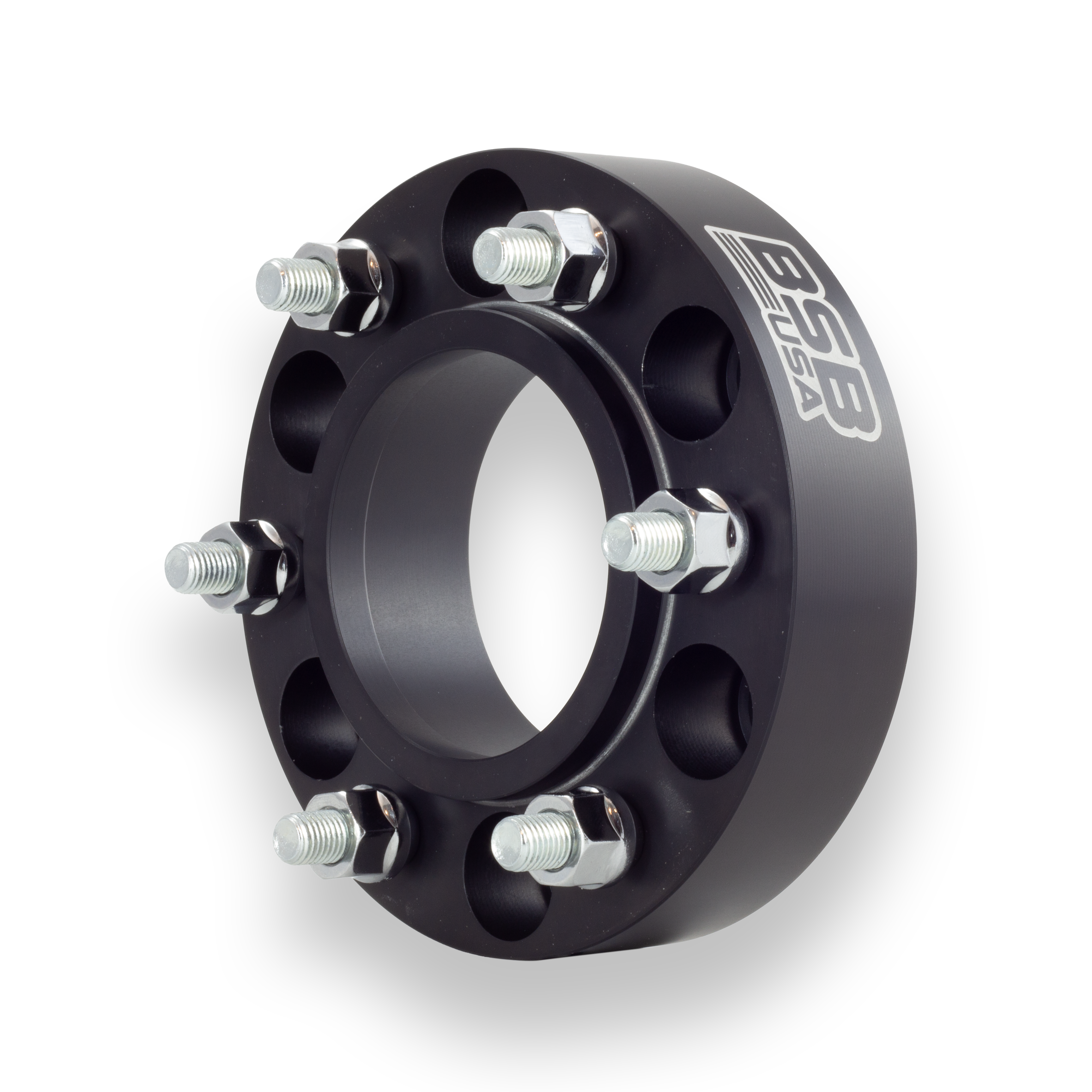 CNC-machined billet aluminum wheel adapter designed to convert bolt patterns or hub bores, made in the USA by BSB USA.